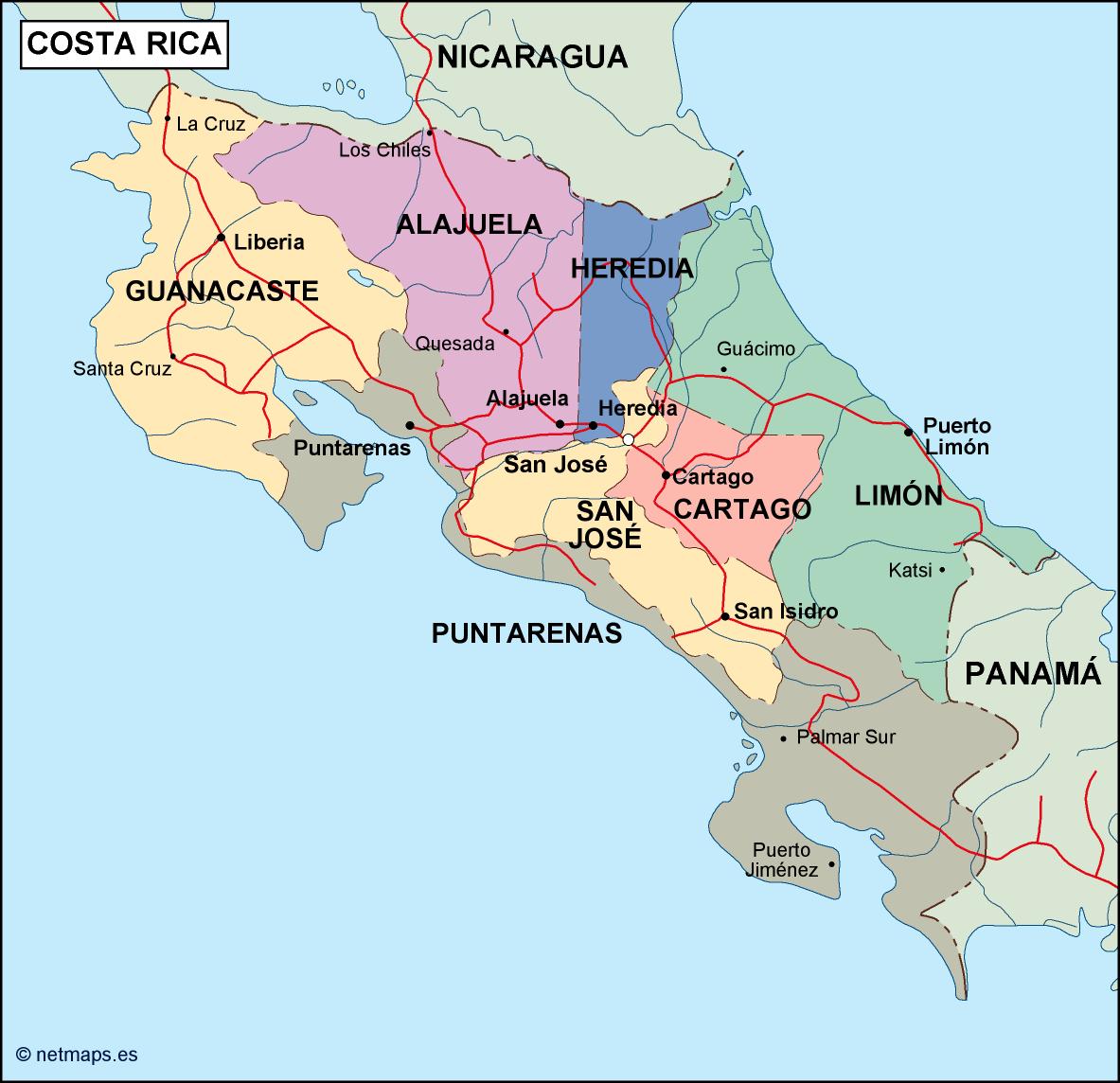 Costa Rica Political Map. Eps Illustrator Map | Vector World Maps
