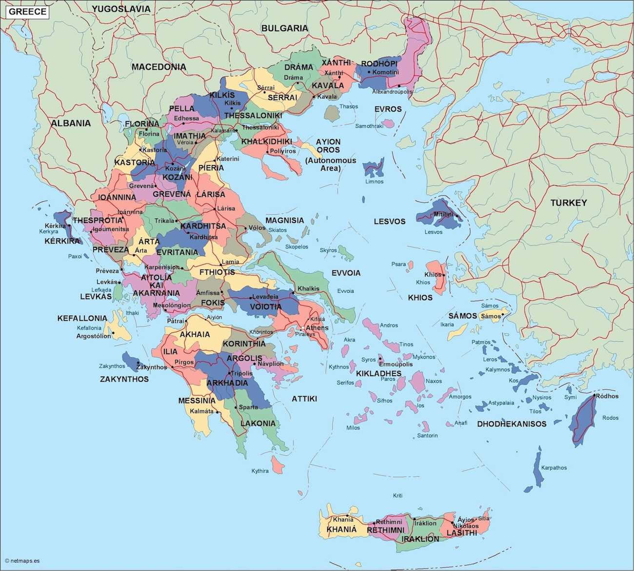 Greece In World Political Map Greece Political Map. Illustrator Vector Eps Maps. Eps Illustrator Map |  Vector World Maps