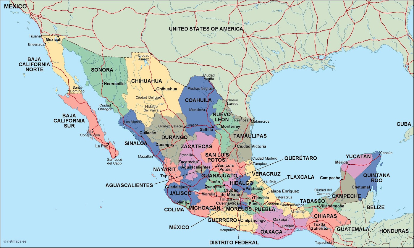 Map Of Mexico States And Cities Mexico Political Map. Eps Illustrator Map | Vector World Maps